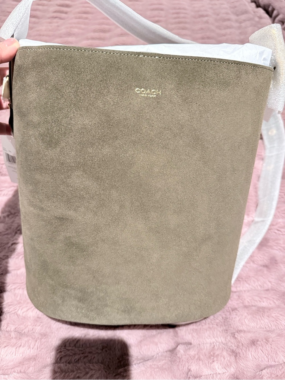 NWT Coach Bleecker Suede Bucket Bag in Olive